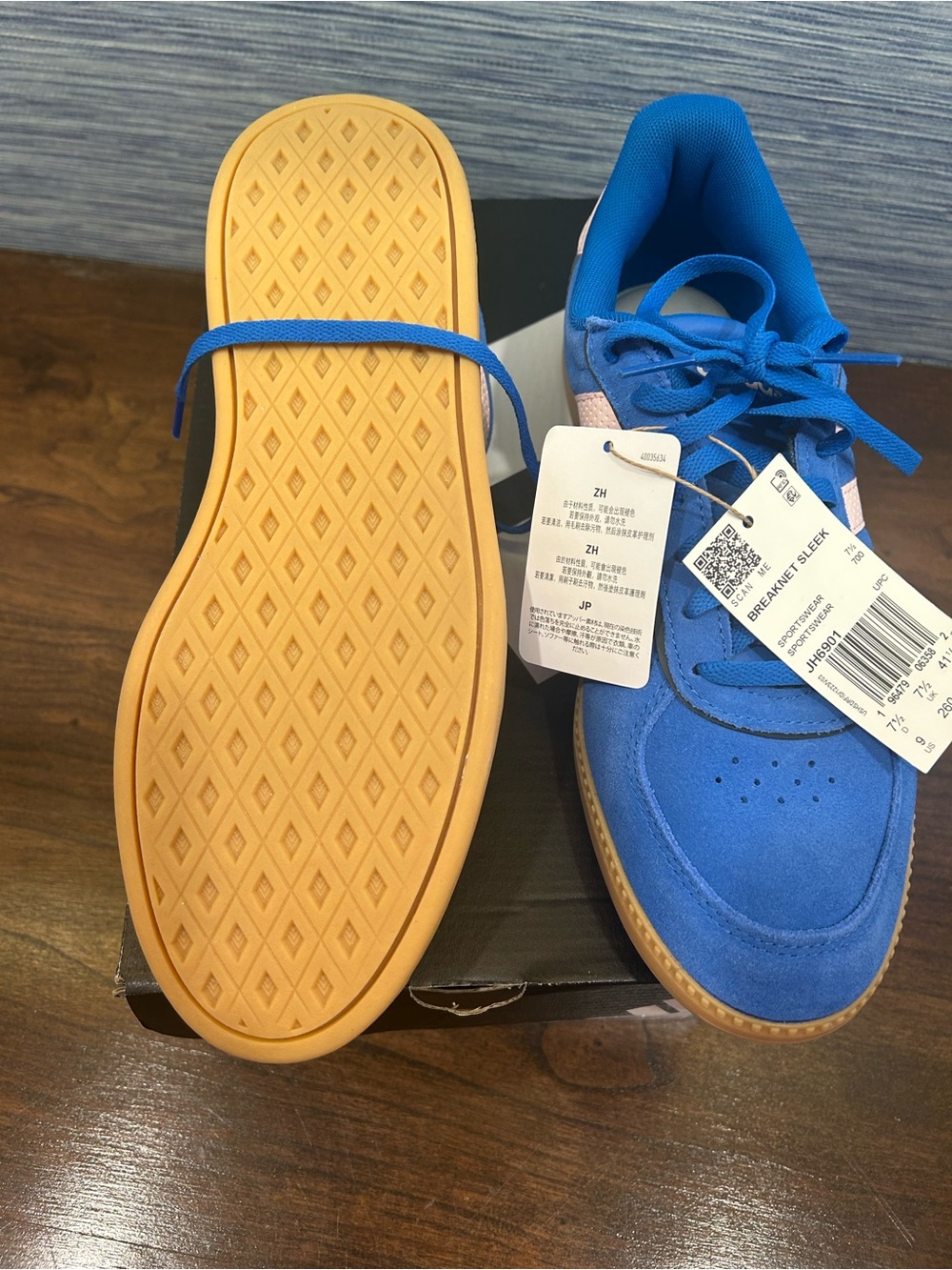 NWT adidas womens Blue Suede Sneakers pink breaknet sleek - Picture 5 of 5